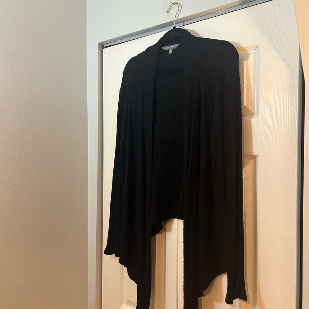 🖤 Black Daisy Fuentes Open Front Ribbed Cardigan – Size XL Waterfall